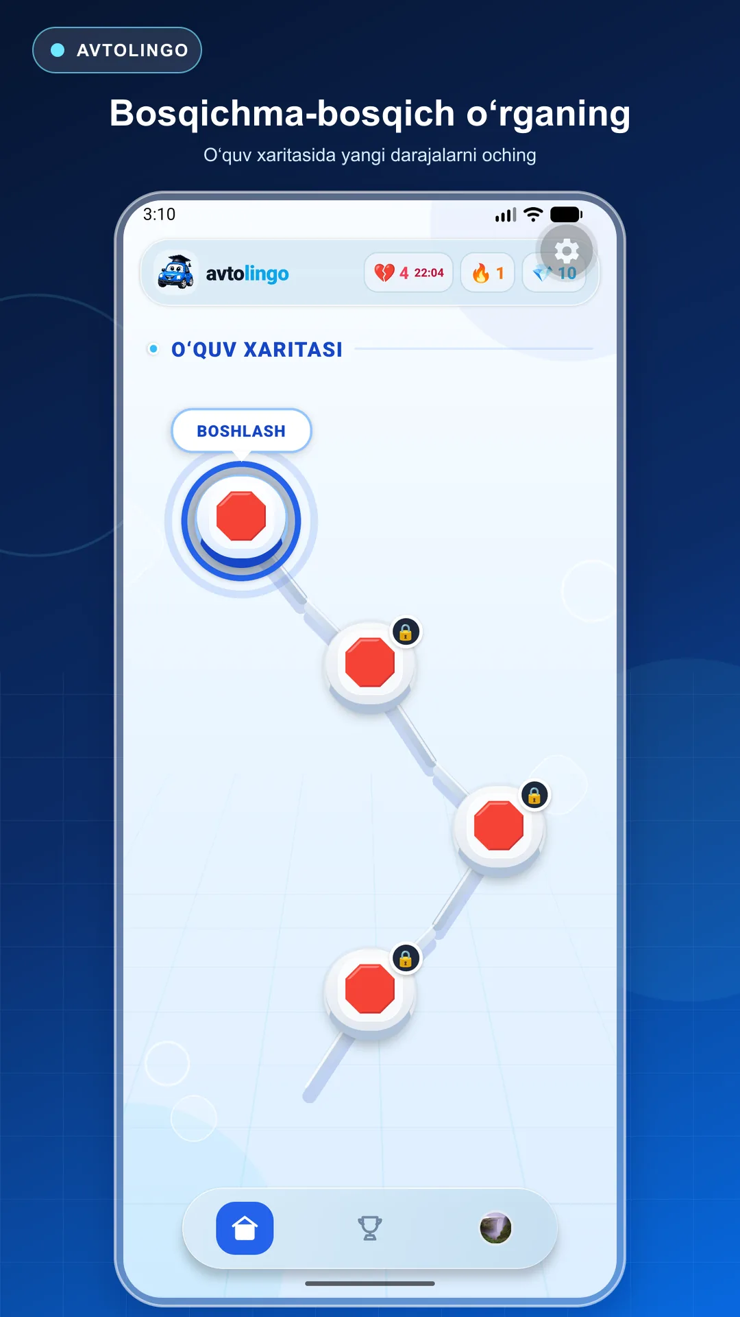 Android uchun Avtolingo o‘quv xaritasi